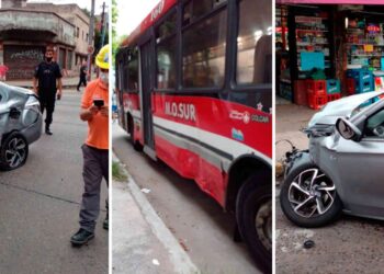 LANÚS: CHOQUE ENTRE UN AUTO Y UN COLECTIVO