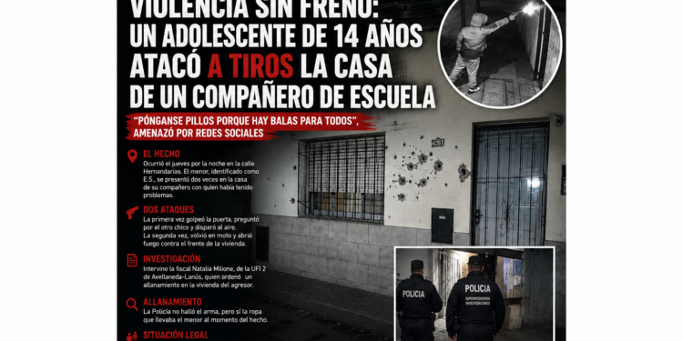 Violencia sin freno en Lanús: un adolescente de 14 años atacó a tiros la casa de un compañero de escuela