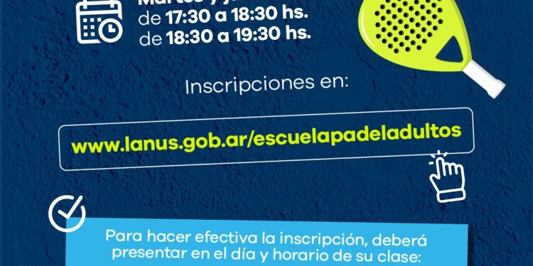 LANÚS GOBIERNO INVITA A PARTICIPAR DE LAS CLASES GRATUITAS DE LA ESCUELA MUNICIPAL DE PÁDEL